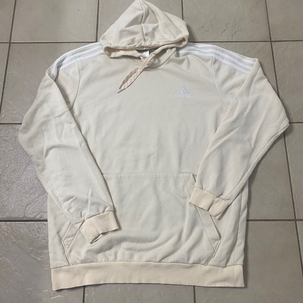 Adidas Cream‎ White 3 Stripe Hoodie Pullover Hooded Sweatshirt Men's XLT